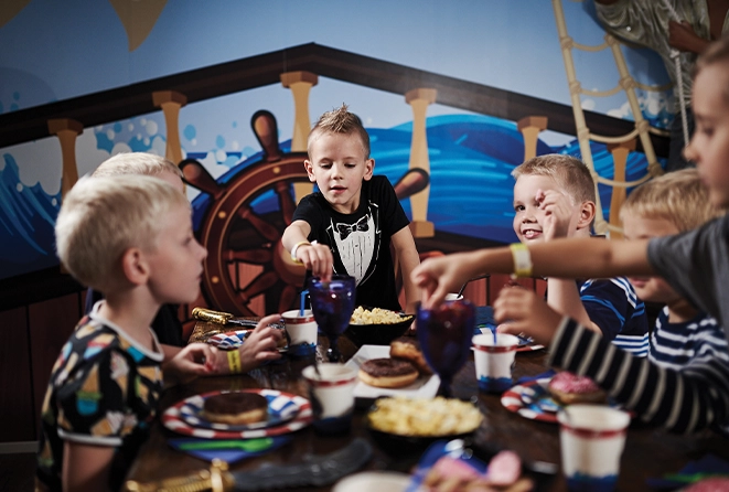 Children's birthday party in a pirate's room